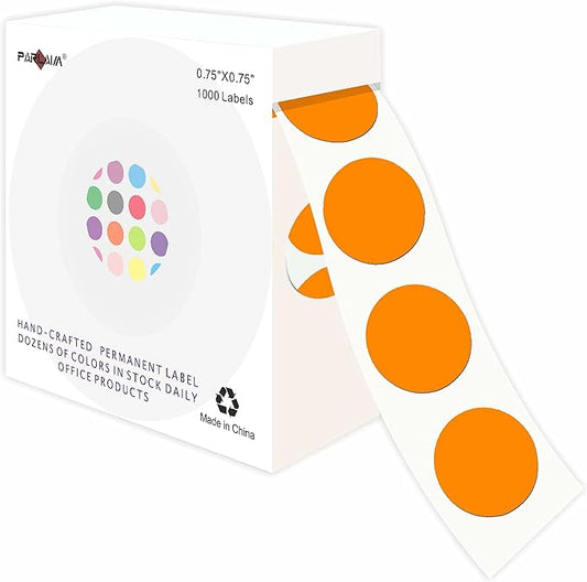 PARLAIM 3/4 Inch Round Permanent Adhesive Color-Code Dot Stickers,1000 Stickers Roll dots Label Dispenser Box Green Circle Stickers Labels (Orange)