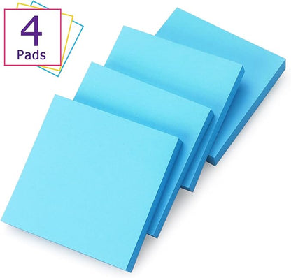 Sticky Notes 3x3 Self-Stick Notes Bright Colors Sticky Notes 4 Pads 100 Sheets/Pad (Blue)