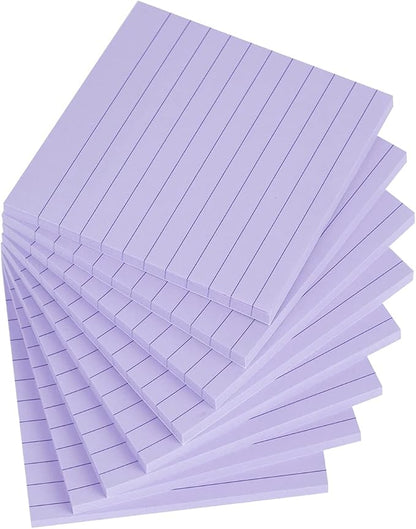 Vanpad Lined Sticky Notes 4x4 Inches, Light Purple Ruled Self-Stick Pads, Easy to Post for Home, Office, Notebook, 8 Pads/Pack