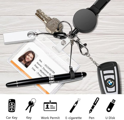 6 Pack Retractable Badge Lanyards and ID Badge Holder, Strap Lanyard with Swivel Metal Clasp for Badge Holders, Keychains, Offices, Staff, Students, Employees, Black