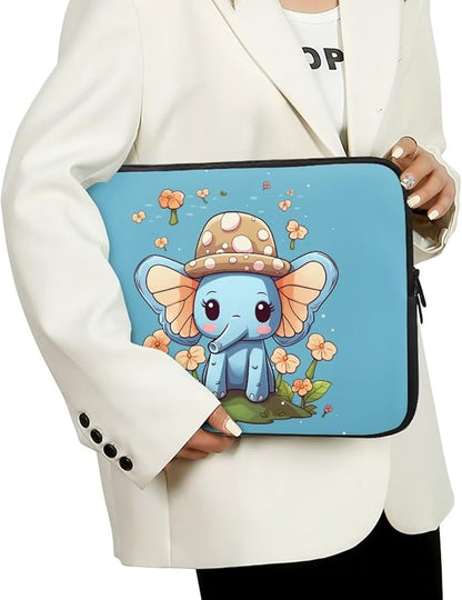 Cute Elephant Laptop Protective Sleeve for Women Girls 15 inch Computer Sleeve Bag Flower Zippered Pouches Lap Top Case Suitable for Daily Use Travel School Office Organizers Bag