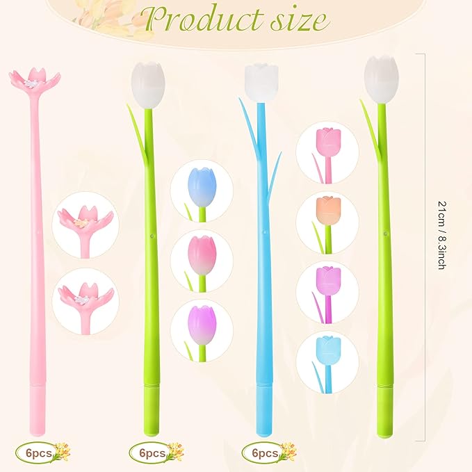 18 Pieces Color Changing Flower Pens Colorful Gel Ink Ballpoint Rose Pens for School Home Office Presents
