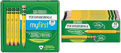 Ticonderoga My First Short Triangular Wood-Cased Pencils, 36 Count Golf Pencils, Pre-Sharpened, With Erasers, 72 Count