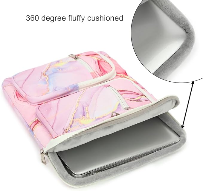 canvaslife 360° Protective Laptop Sleeve Case Bag Cover with Handle For iPad 12.9 inch,MacBook Pro Air 13" and 12.5 inch-13.3 inch Laptop (Pink marble)