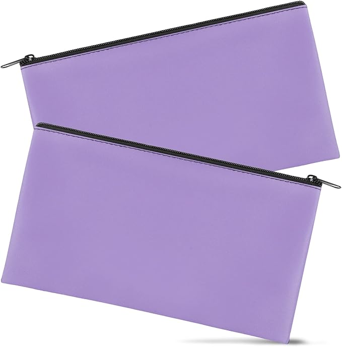 2 Pieces Money Bags With Zipper , 11x6.1 inch Money Pouch, Bank Bag, Cash Bag , Check Wallet, Cosmetics(Purple)