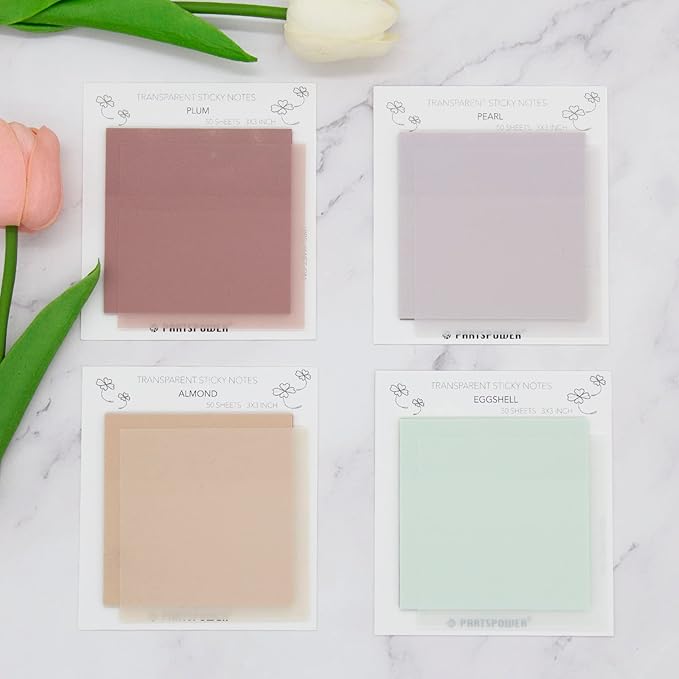 Pastel Transparent Sticky Notes, 4 Packs 3X3 Inch See Through Annotating Sticky Notes for Annotating, Bible Journaling Supplies, Office School Supplies