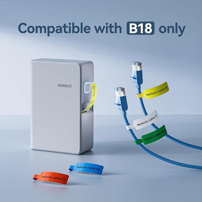 NIIMBOT Thermal Transfer Cable Labels 0.49" x 4.29", Only for B18 Label Maker, PET Material, Waterproof and High-Temperature Resistance, Long Storage Time, 1 Roll of 60, White