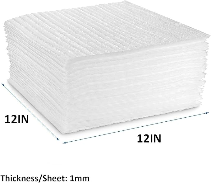Foam Wrap Cushion Sheets12x12 Inch, 50 Pack Safely Wrap to Protect Dishes, Glasses, Plates and Fragile Items for Moving Boxes - White