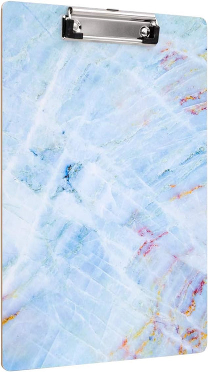Clipboard, Decorative Marble Clipboard, Designed Clipboard, WAVEYU Cute Hardboard Office Clipboard with Low Profile Clip for Students Classroom School and Office Use, Blue (12.5"x9")