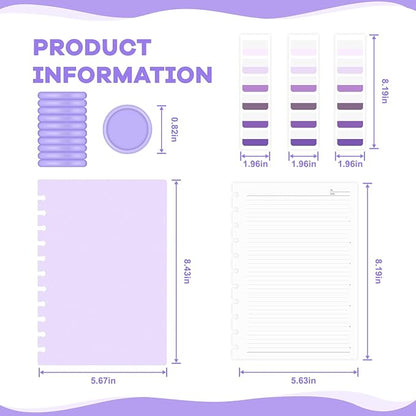 Discbound Notebook, 8-Disc Disbound Planner with Removable Pages, 180 Pages Spiral Notebook, Poly Cover Discbound Planner for Work, Travel, Note Taking(With Index Sticker),Purple,A4