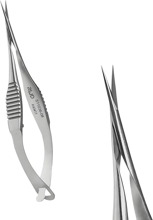 VANNAS Micro Scissors, 3.2" Straight Fan Tip, Extra Sharp Spring Action Squeeze Scissors for Stitch Cutting, Embroidery, ENT, Eye, Skin, Dental, and Veterinary Surgery (8cm) - S11036-08