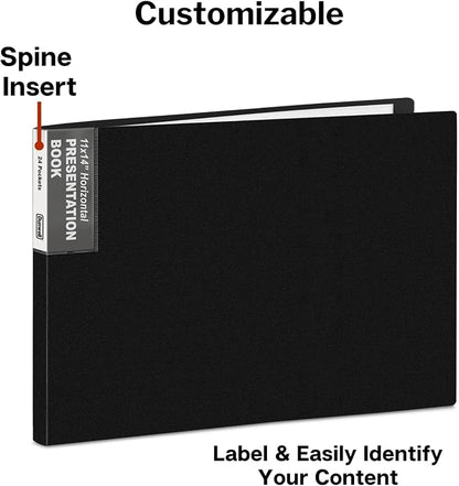 Dunwell 11x14 Portfolio Binder (Black, Horizontal), Presentation Book with 24 Pockets, Large 11 x 14 Art Portfolio Folder, Acid-Free Poly Cover and Sleeves