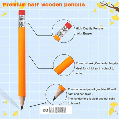 Adhere 25pcs Golf Pencils with eraser Hexagon Wooden Pencils Graphite 2B for Golf Event Scoring,Classroom,Wedding,Company Meetings,Pew, Pocket (z-Orange・Round ・50pcs)