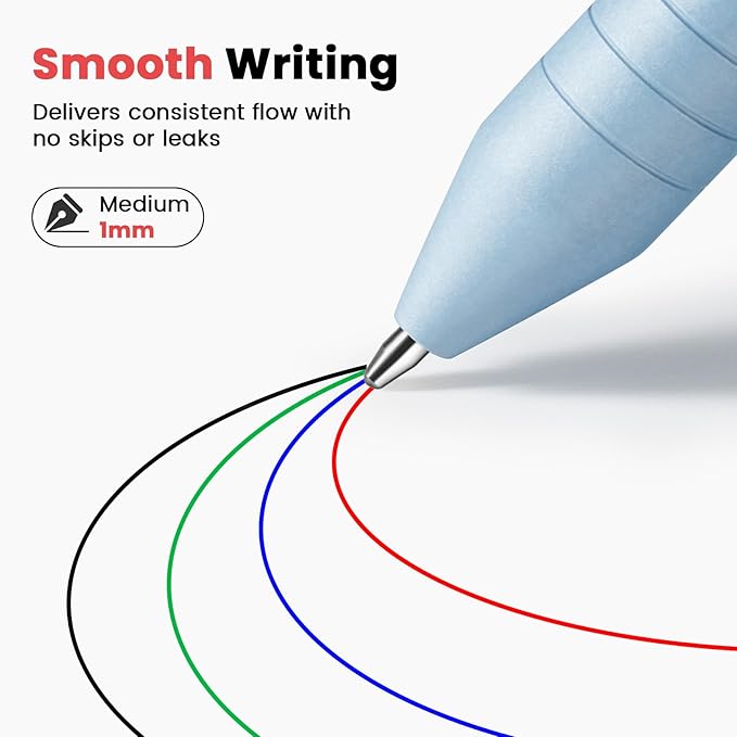 Sooez Multicolor Pen in One, Sleek Metallic 4 Color Ballpoint Pens, Medium Point (1.0mm), Retractable Ball Pen with Stylus Tip, Journaling Planner Pens for Nursing School Office Supplies, 3 Pack, Blue