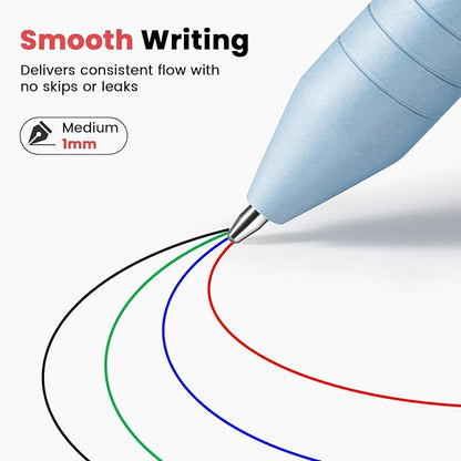 Sooez Multicolor Pen in One, Sleek Metallic 4 Color Ballpoint Pens, Medium Point (1.0mm), Retractable Ball Pen with Stylus Tip, Journaling Planner Pens for Nursing School Office Supplies, 3 Pack, Blue