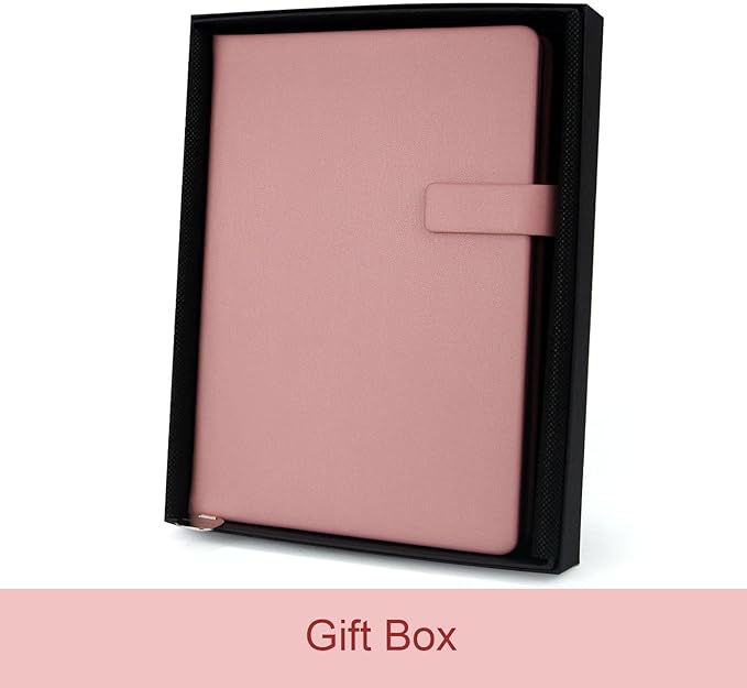 A5 Hard Cover Notebook with Pen Holder, Gold Edges & 180° Lay Flat - Large 5x8.25 Lined, Bookmark, Gift Box - Durable Journal for Office, Study, Travel - Writers, Students (Pink)