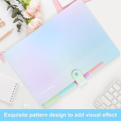 Ddaowanx Expanding File Folder, Letter A4 Size Accordion Plastic File Organizer, 5 Pocket Folders for Documents, Aesthetic Folder with Labels, Paper Organizer for School Office Supplies (Aurora Blue)