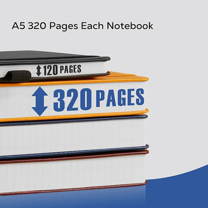 Thick Notebook Journal, Leather A5 Notebooks College Ruled 320 Pages Lined Paper Notebooks, Hardcover Journal Notebook for Writing Women and Men, 5.7'' X 8.4'', Dark Blue
