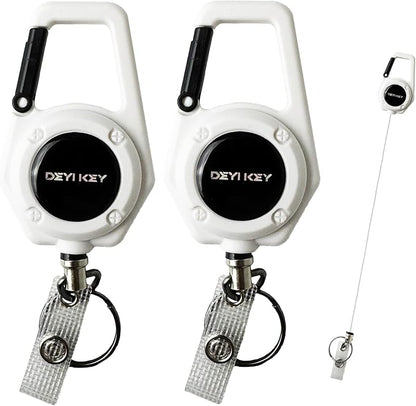 Retractable Keychain Heavy Duty, Multitool Carabiner Badge Holder, Retractable Keychain Clip Id Holder, Tactical ID Badge Reel with 29.5" Steel Retractable Cord, 2Pack White