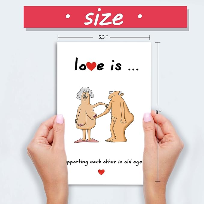 Wedding Anniversary Cards for Couple, Funny 40th 50th 60th Anniversary Card for Husband Wife Parents, Naughty Valentines Day Cards for Older, Love Is Supporting Each Other in Old Age