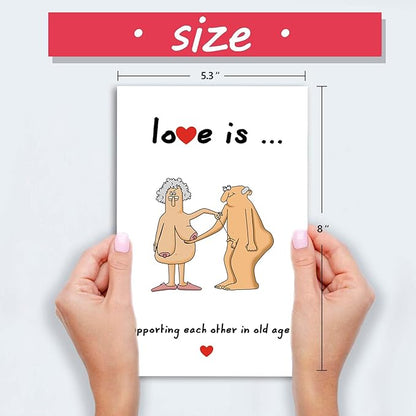 Wedding Anniversary Cards for Couple, Funny 40th 50th 60th Anniversary Card for Husband Wife Parents, Naughty Valentines Day Cards for Older, Love Is Supporting Each Other in Old Age