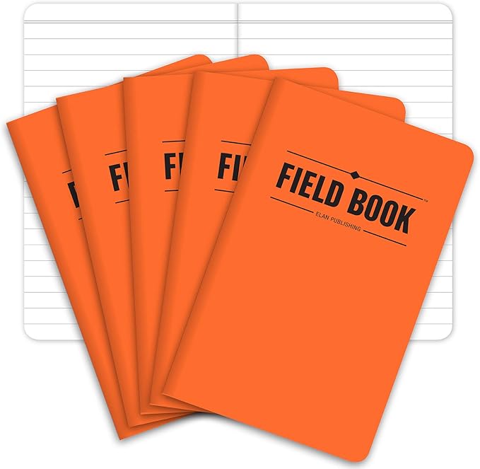 Elan Publishing Company Field Notebook/Pocket Journal - 3.5"x5.5" - Orange - Lined Memo Book - Pack of 5