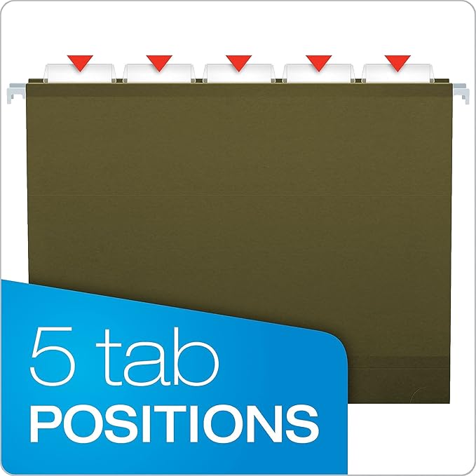 Pendaflex 04152X3 Extra Capacity Reinforced Hanging File Folders, 3", Letter Size, Standard green, 1/5 Cut, 25/BX (4152x3)