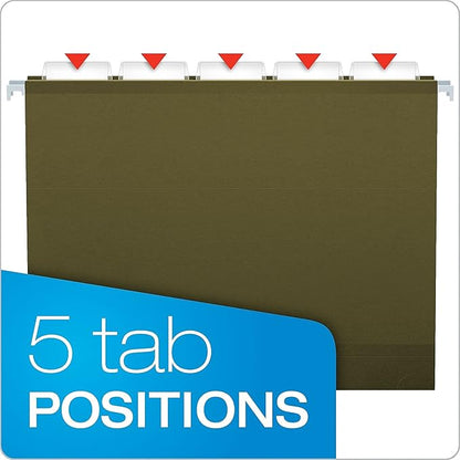 Pendaflex 04152X3 Extra Capacity Reinforced Hanging File Folders, 3", Letter Size, Standard green, 1/5 Cut, 25/BX (4152x3)