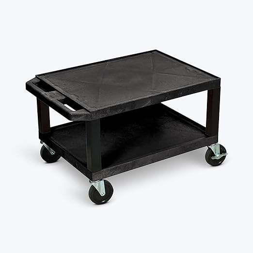 WT16-N 16" AV Cart, 2 Molded Plastic Shelves, Heavy-Duty Casters, Ergonomic Handle, Optional Electrical Assembly, 24"W x 18"D x 16"H, Made in USA