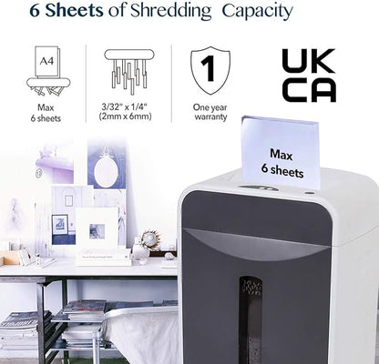 WOLVERINE 6-Sheet 2x6mm Super Micro Cut High Security Level P-5 Ultra Quiet Paper/Credit Card Shredder for Home Office by Manganese-Steel Cutter and 5 Gallons Pullout Waste Bin SD9610