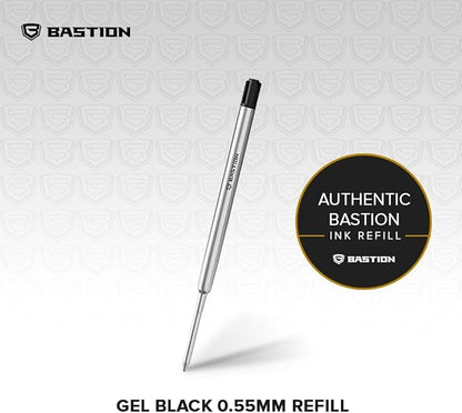 BASTION® Premium Pen Refill, Deeply Pigmented Ink for All Bastion Bolt Action Luxury Pens, Standard Ink Refill with 0.55mm Fine Tip - Black Gel, 2 PCs