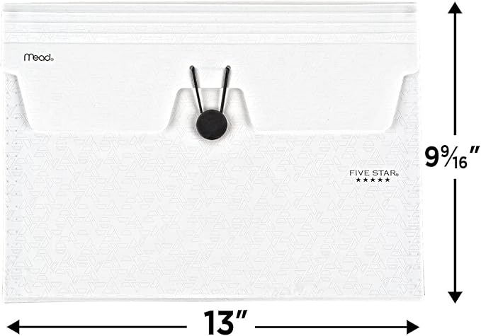 Five Star 6 Pocket Expanding File Organizer, Plastic Expandable File Folders with Pockets and Tab Inserts, Holds 11" x 8-1/2", Bungee Closure, White (355520E)