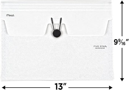 Five Star 6 Pocket Expanding File Organizer, Plastic Expandable File Folders with Pockets and Tab Inserts, Holds 11" x 8-1/2", Bungee Closure, White (355520E)