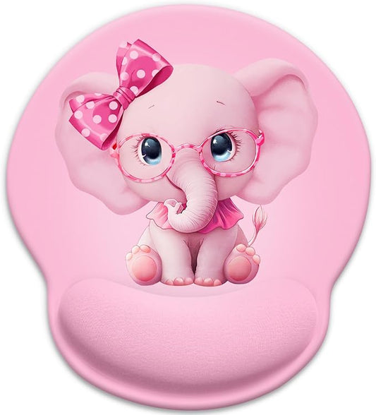 Pink Elephant Ergonomic Mouse Pad with Wrist Rest, Gaming Mouse Pad Wrist Support with Non-Slip Pain Relief PU Base, Cute Mouse Pads for Desk Work, Cute Pink Office Supplies Desk Accessories