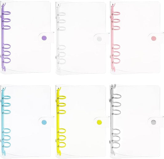 6 Pack PVC A6 Binder Transparent 6 Ring Binder Clear Soft PVC Notebook Cover Budget Planner Binder Notebook Shell Folder Cover with Snap Button for Refillable Notebook School Office Meeting
