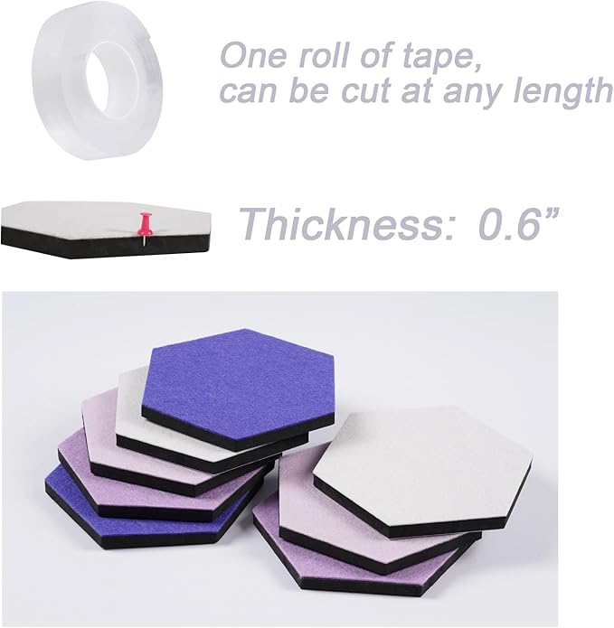 LAJAR 8 Pcs Hexagon Felt Bulletin Board Tiles, Self Adhesive Felt Pin Board Wall Tiles for Photos, Pictures, Memos (Pink)