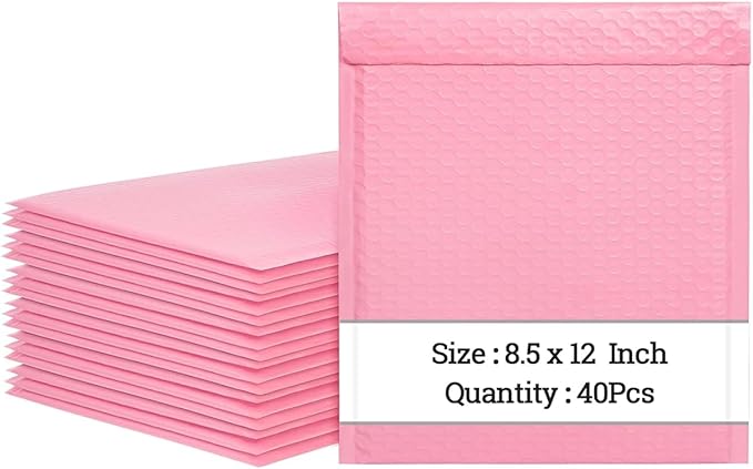 8.5x12 Inch Bubble Mailers 40 Pack, Self Seal Padded Envelopes for Small Business, Waterproof Shipping Bags, Light Pink