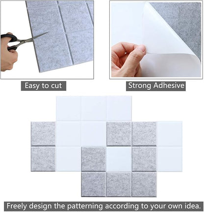 Large 11.8"x11.8" Felt Board Tiles for Wall with 30 Push Pins, Pack of 6 Pin Board Notice Boards for Home Office Kitchen, Bulletin Board Wall Tiles for Photos Memos