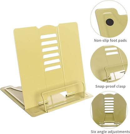 Camelmother Metal Book Stand Holder for Reading Adjustable (Full Yellow), (Camelmother-9)