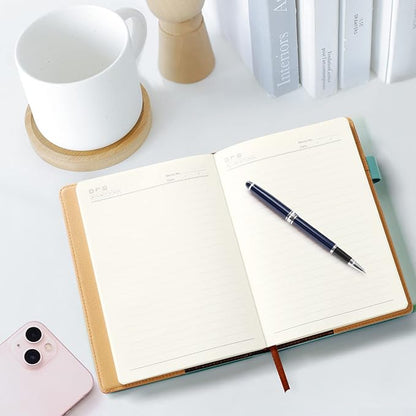 A5 Lined Leather Journal with Pen, 240 Pages Refillable Hardcover Notebook with Pocket and Magnetic Buckle, 80gsm Thick Daily Diary for Men and Women, Great Gift for Business School Travel Personal - Light Green