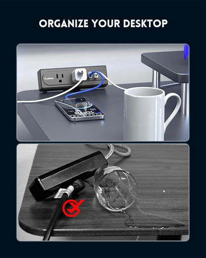 Desk Clamp Power Strip, 6FT Desk Outlet Station with 3 Outlet, PD 20W Fast Charging, Flat Plug, 16 Gauge, Black Desk Power Strip with USB C, Fit 1.72" Tabletop Edge