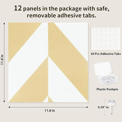 Smarpau 12 Pack Felt Cork Board Tiles 48"x36" Large Cork Board with Safe Removable Adhesive Tabs Cork Bulletin Board for Home Office Pin Board Tack Board Geometric Brown