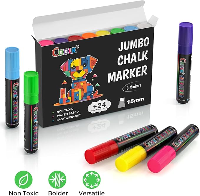 Window Chalk Markers for Cars Washable,Jumbo Liquid Chalk Marker with 8 Colors 10mm Thick Tips,Window Paint Markers for Auto,Glass,Blackboards,Bistro, Mirror, Poster, Business