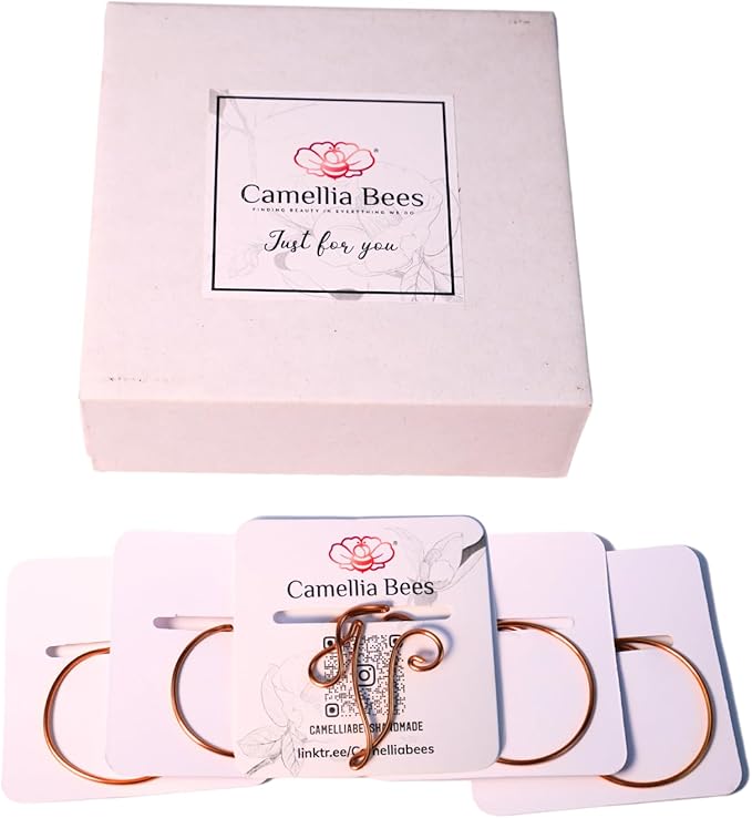 Personalized Initial Copper Bookmark, Set of 5, Handmade Copper Gift for Her, Him, Couple on Birthday, Wedding Anniversary, Alphabet Bookmark (V)