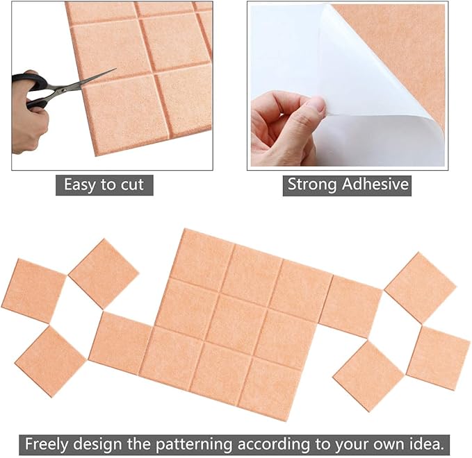 Large Felt Board Tiles for Wall with 30 Push Pins, 11.8"x11.8" Pack of 6 Pin Board Notice Boards for Home Office Kitchen, Bulletin Board Wall Tiles for Photos Memos (Beige, 6 Pack)