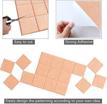 Large Felt Board Tiles for Wall with 30 Push Pins, 11.8"x11.8" Pack of 6 Pin Board Notice Boards for Home Office Kitchen, Bulletin Board Wall Tiles for Photos Memos (Beige, 6 Pack)
