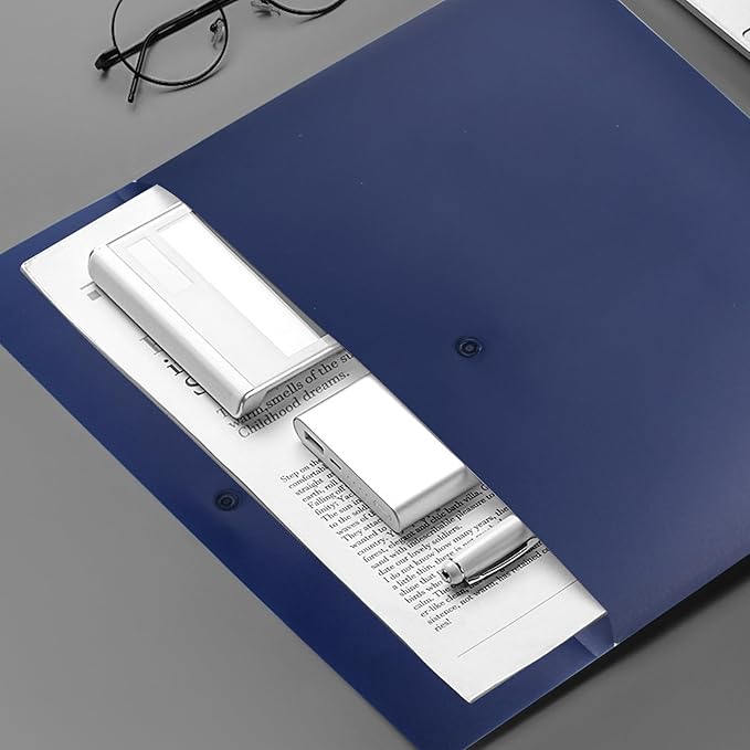 VANRA Poly File Folder Pockets File Jacket Plastic Envelope Flat Document Letter Organizer with Snap Button Closure A4 Letter Size (Pack of 5, Navy Blue)