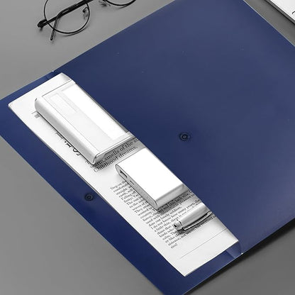 VANRA Poly File Folder Pockets File Jacket Plastic Envelope Flat Document Letter Organizer with Snap Button Closure A4 Letter Size (Pack of 5, Navy Blue)