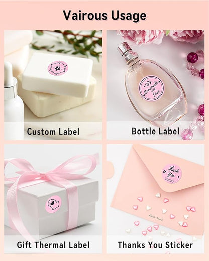 Phomemo 2” Color Circle Thermal Label, Self-Adhesive Round Sticker Label, Circular Thermal Printer Label for Logo Design, Name/Price Tag, Thanks Card, Address, QR Code, 750 Labels/Roll, 4 Rolls, Pink