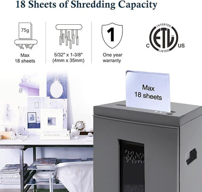 WOLVERINE 18-Sheet Shredders for Home Office Heavy Duty P-4 Security Level Crosscut Paper Shredder Paper/CD/Card Ultra Quiet Paper Shredder for Home with 6 Gallons Pullout Waste Bin SD9113(Grey ETL)